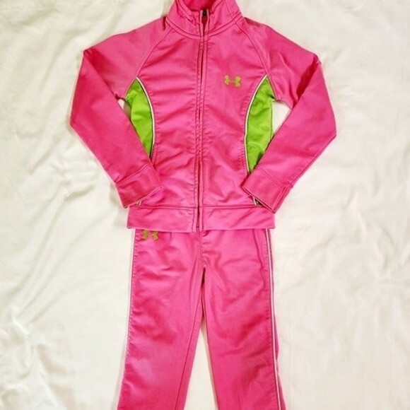 Under Armour Pink & lime Green Girl's Track Suit Outfit Size: 6 - Picture 1 of 10